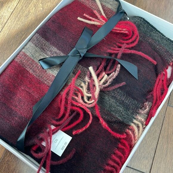 Black Brown 1826 Blurred Stripe Wool-Cashmere Scarf-RED-One Size - Picture 1 of 1